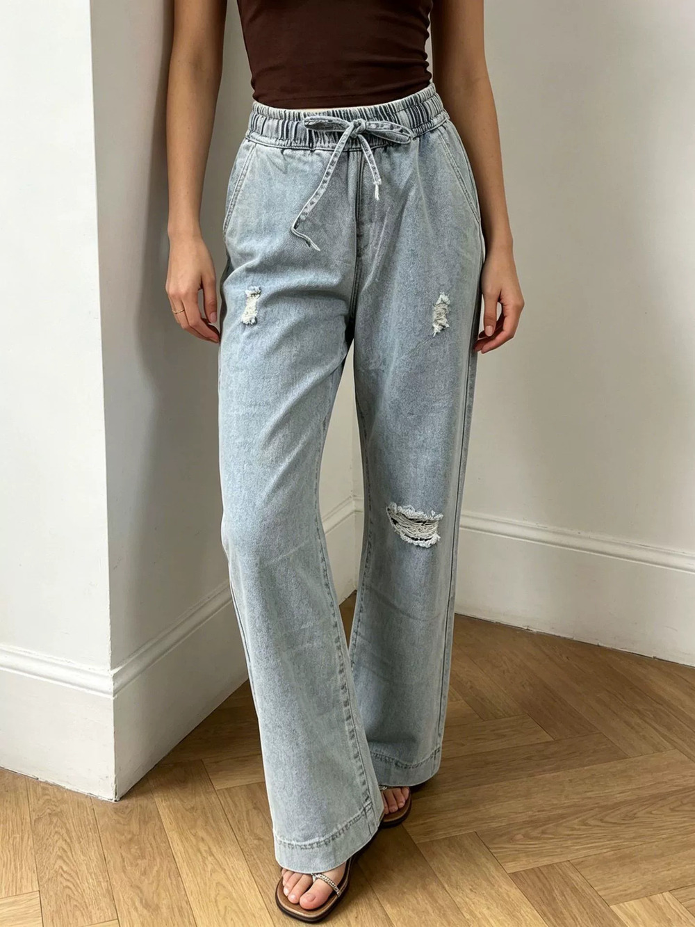 ZARA Factory Direct Womens Stylish Casual Drawstring Jeans Elastic Waist